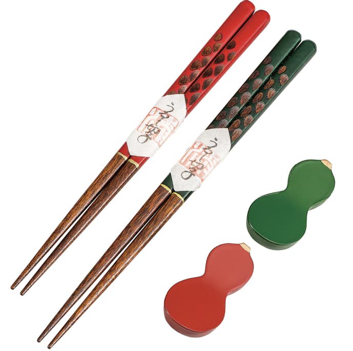 おすすめの箸は井助 夫婦箸セット 漆切子 瓢箪箸置付 赤・緑