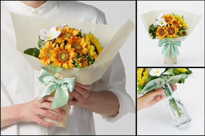 2年記念日の彼女に贈るおすすめのプレゼントはメリアルームのひまわりの花束とガラス花瓶セット