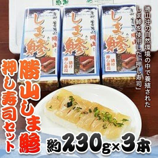おすすめの千葉県鋸南町のふるさと納税に勝山しま鯵押し寿司セット 3本