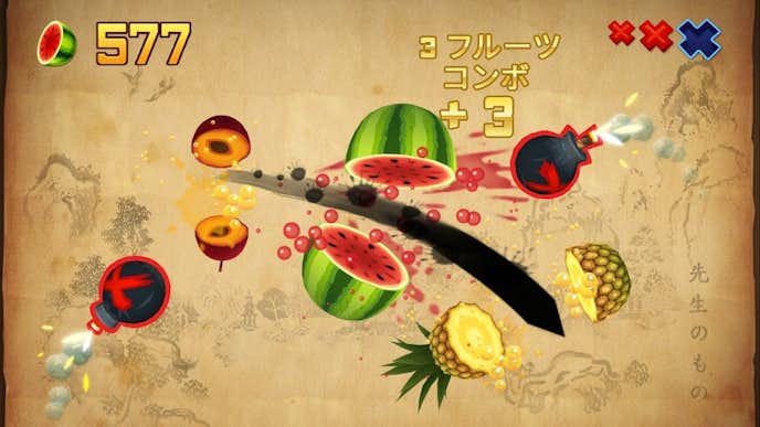 Fruit Ninja Classicのプレイ画面