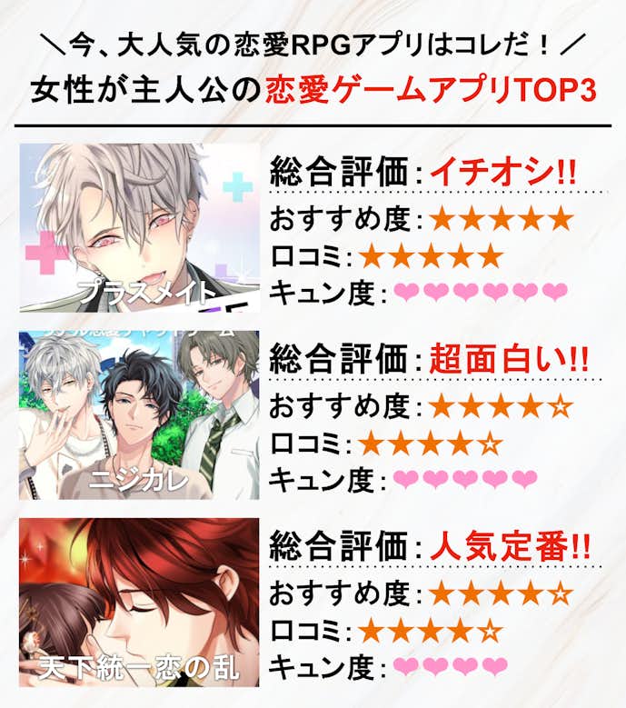 女性が主人公で恋愛要素のあるゲームアプリおすすめTOP3女性が主人公で恋愛要素のあるゲームアプリおすすめTOP3