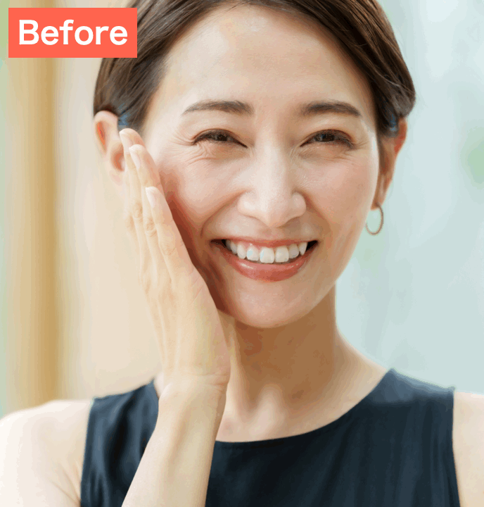 BeautyPlusで顔のシワを消した画像