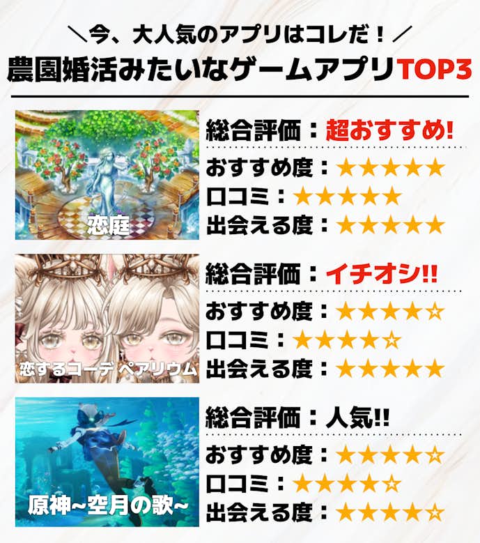農園婚活みたいなゲームアプリTOP3