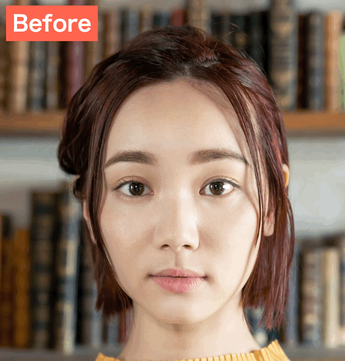 BeautyPlusで髪色を黒髪に加工した画像