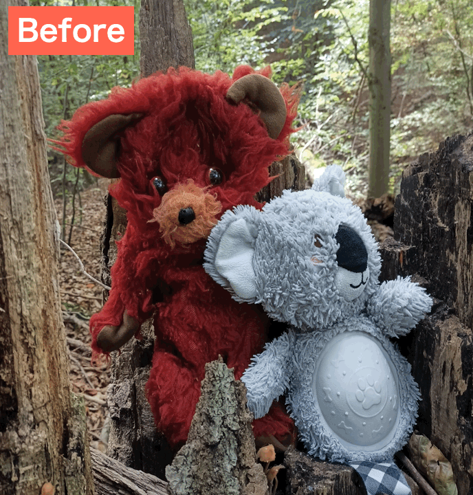 BeautyPlusでぬい撮りを可愛く加工した画像