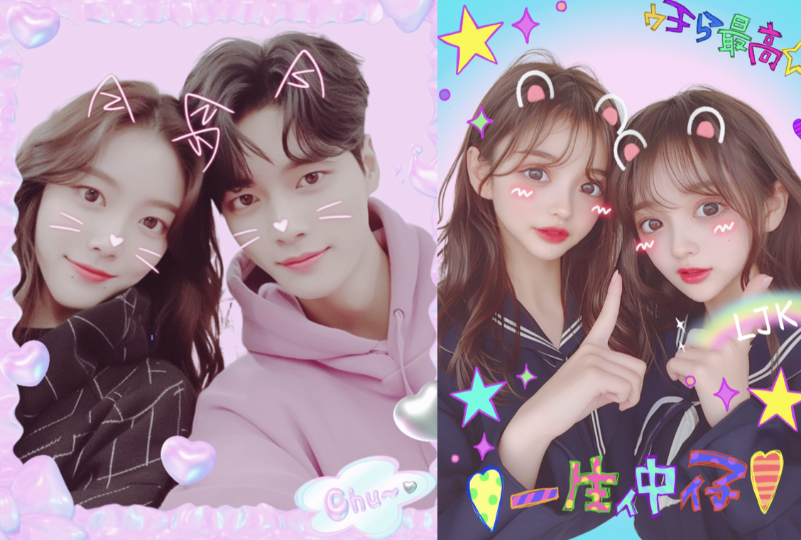 BeautyPlusで写真をプリクラ風に加工した画像