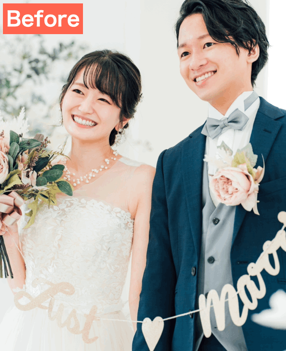 BeautyPlusでウェディングフォトを綺麗に加工した画像