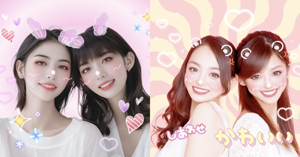 BeautyPlusでプリクラ風の写真を撮影した画像
