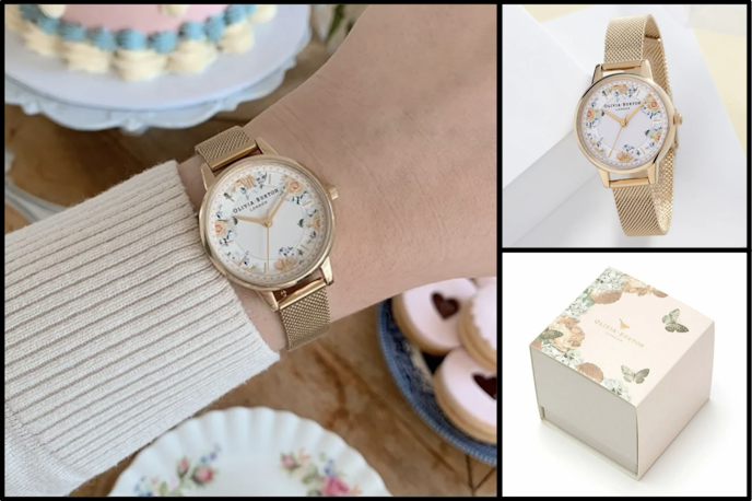 一年記念日に彼女に贈るおすすめの腕時計:OLIVIA BURTON×karendo(オリビアバートン×カレンド) ティーパーティ - ミディ ペイル ゴールド メッシュ