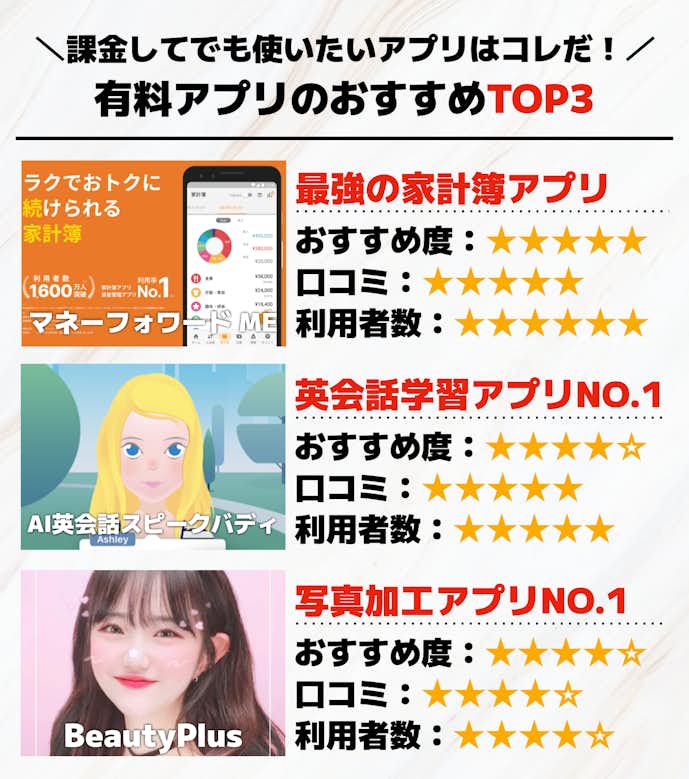 有料アプリのおすすめTOP3