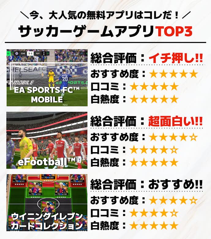 サッカーゲームアプリTOP3画像