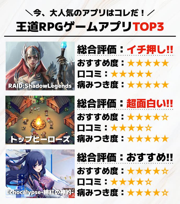 王道RPGゲームアプリのおすすめTOP3