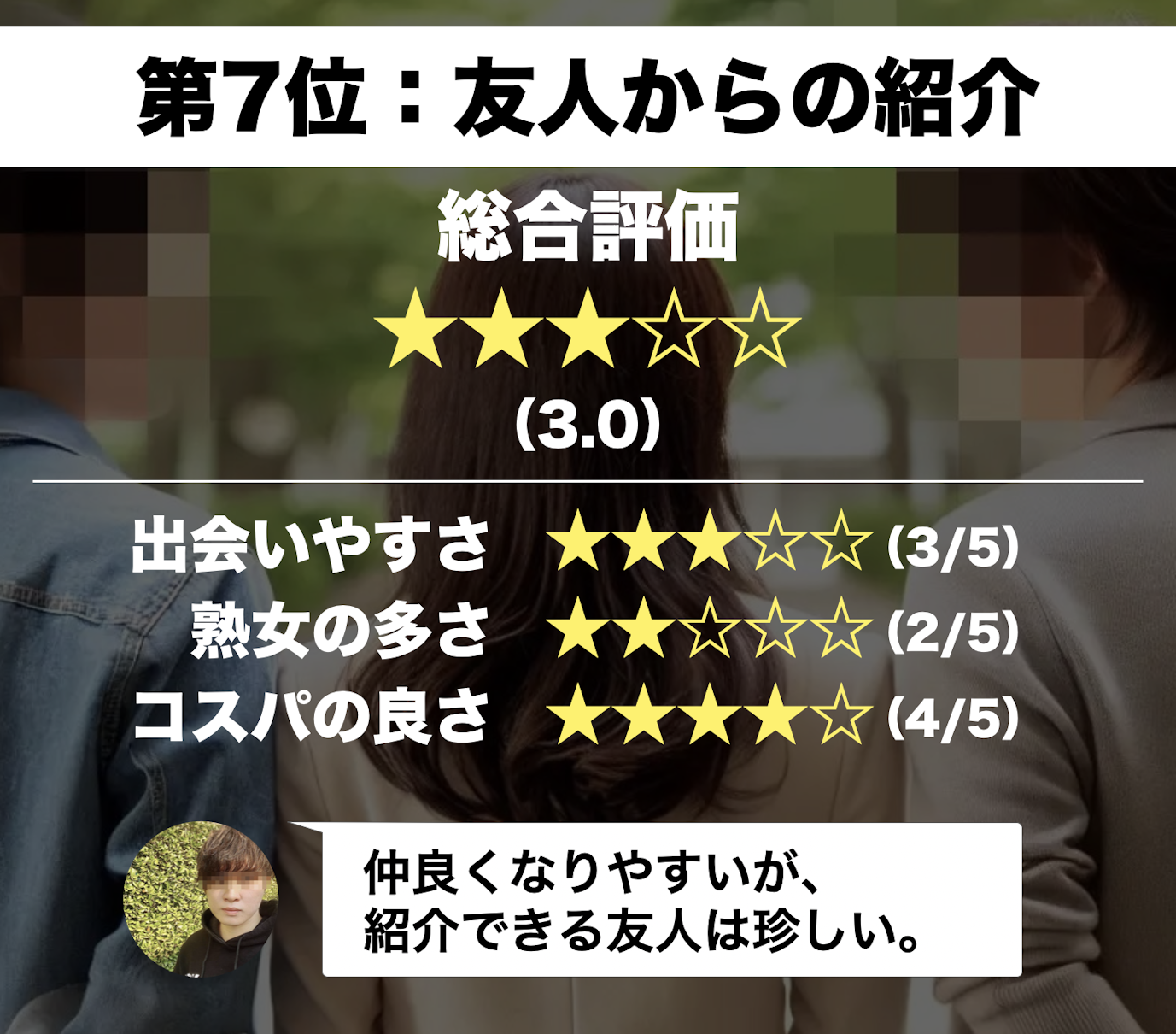 第7位. 友人からの紹介:熟女と恋愛したい男性におすすめの出会い方!