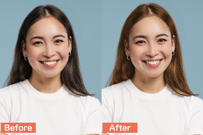 YouCamメイクで乱れた髪を補正した画像