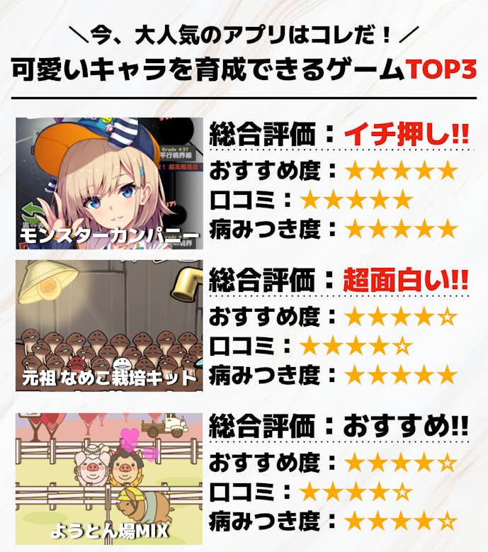 可愛いキャラを育成できるゲームアプリTOP3