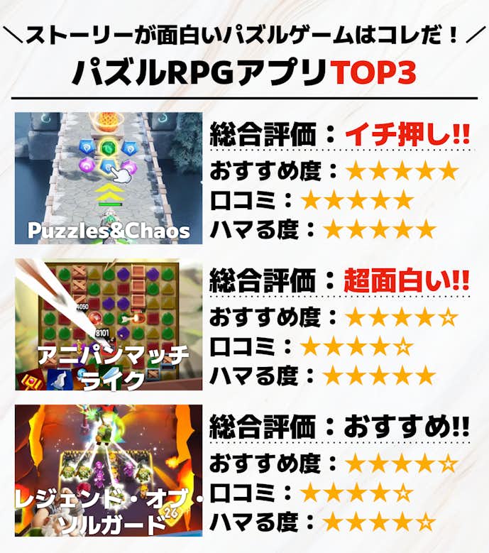 パズルRPGアプリTOP3