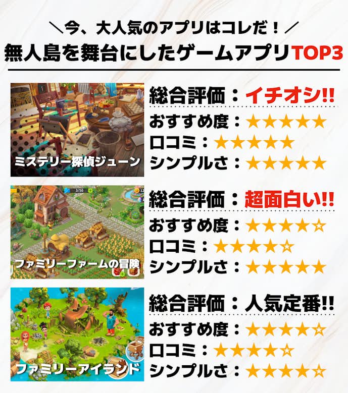 無人島サバイバルゲームアプリTOP3