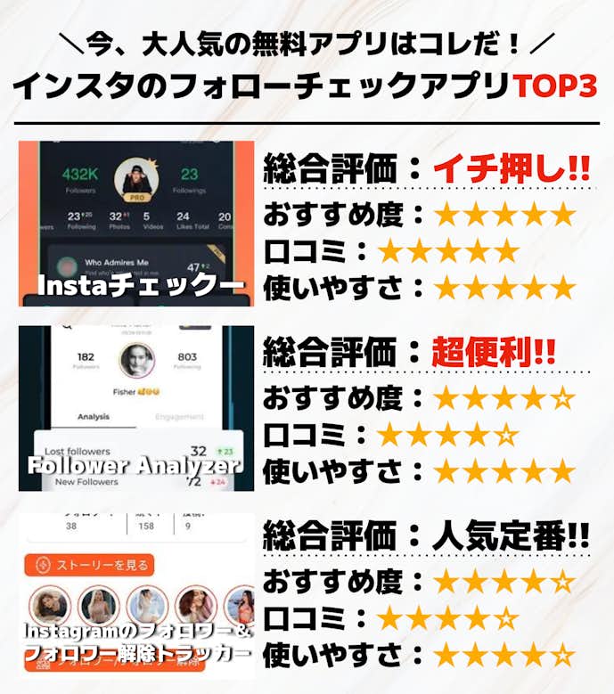 インスタのフォローチェックアプリTOP3