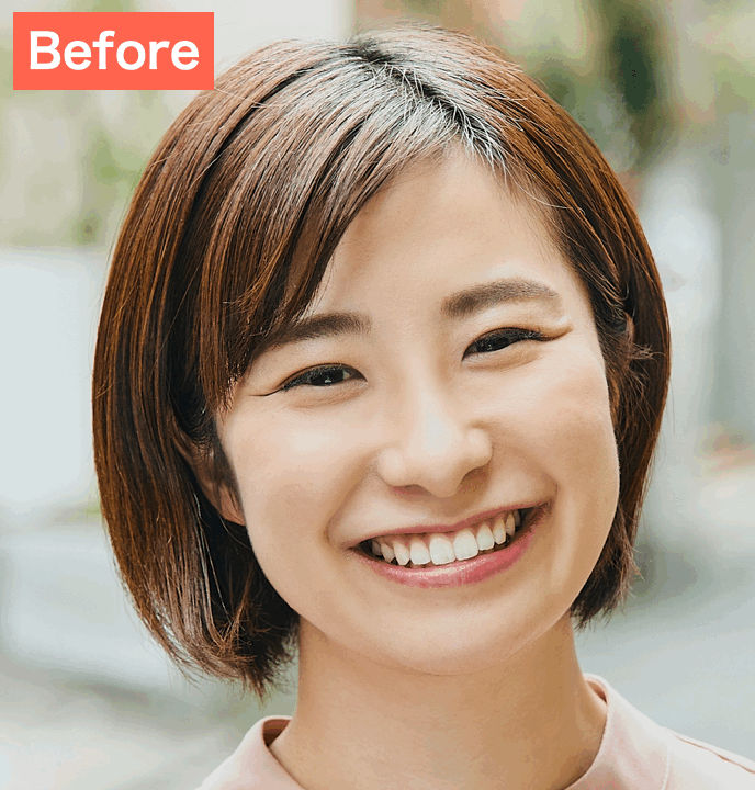 YouCamメイクで顔のシワを消した画像