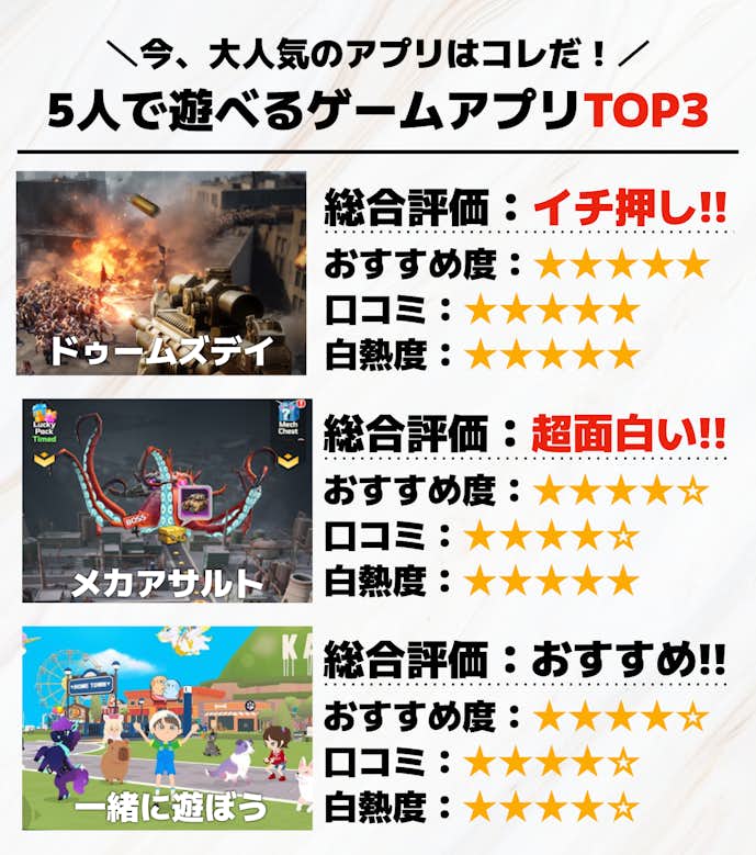 5人で遊べるゲームアプリTOP3
