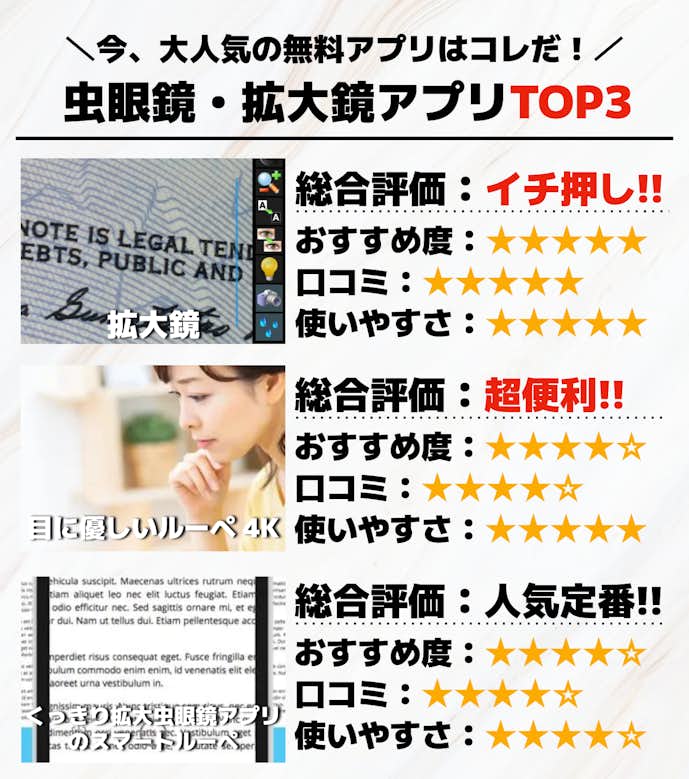 虫眼鏡_拡大鏡アプリTOP3