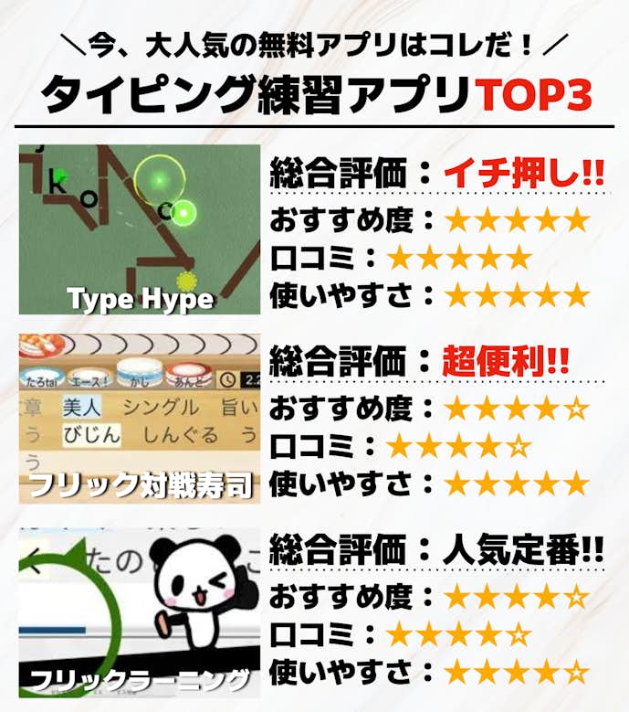 タイピング練習アプリTOP3