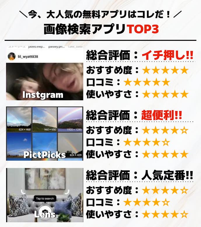 画像検索アプリTOP3