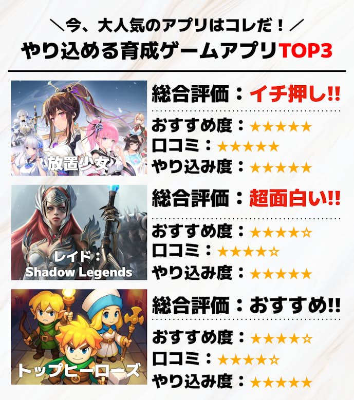やり込める育成ゲームアプリTOP3
