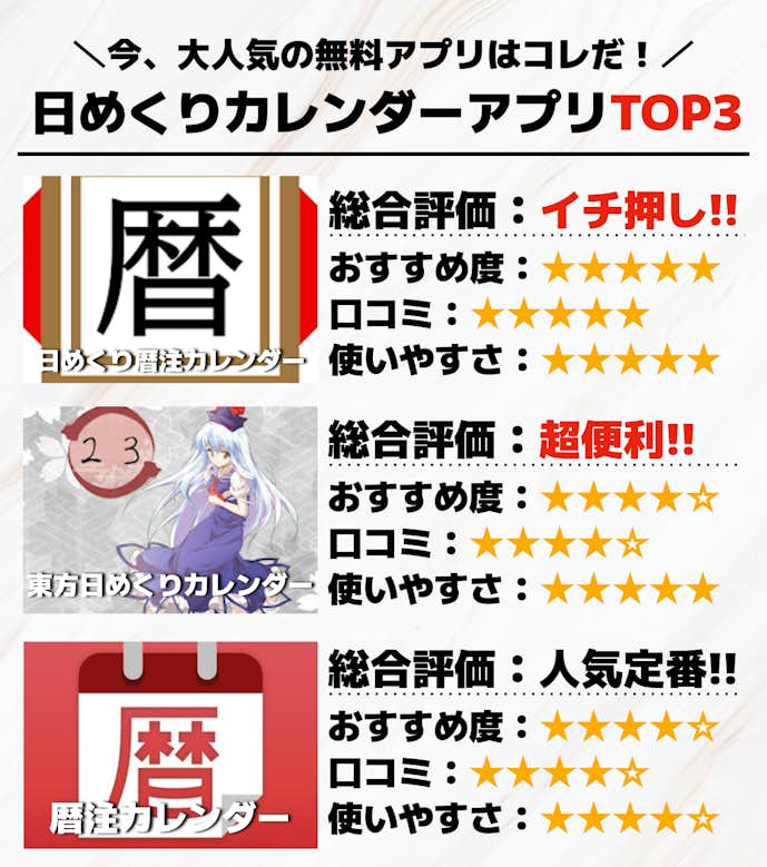 日めくりカレンダーアプリTOP3