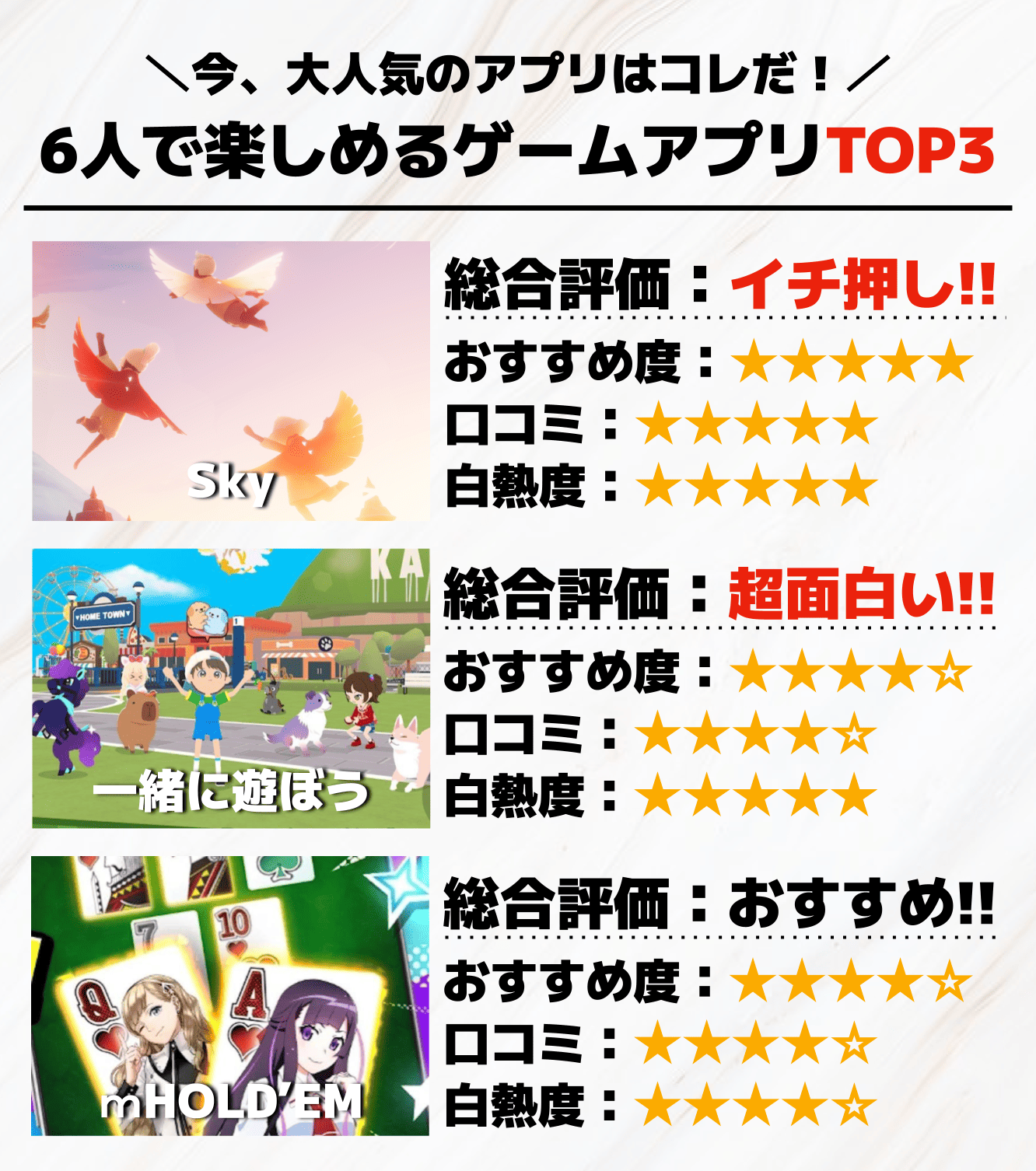 6人で楽しめるゲームアプリTOP3