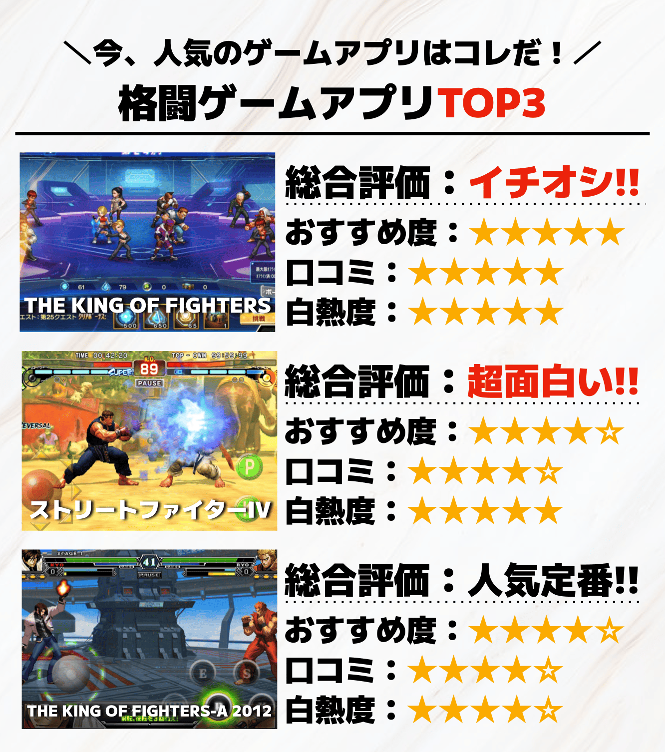 格闘ゲームアプリTOP3