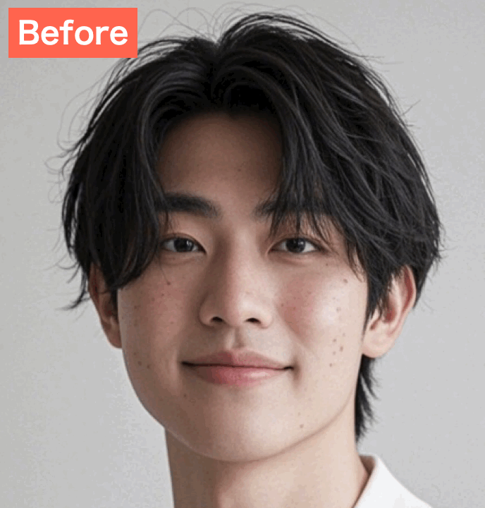 BeautyPlusでニキビ・シミを消して清潔感のある肌に整えた画像