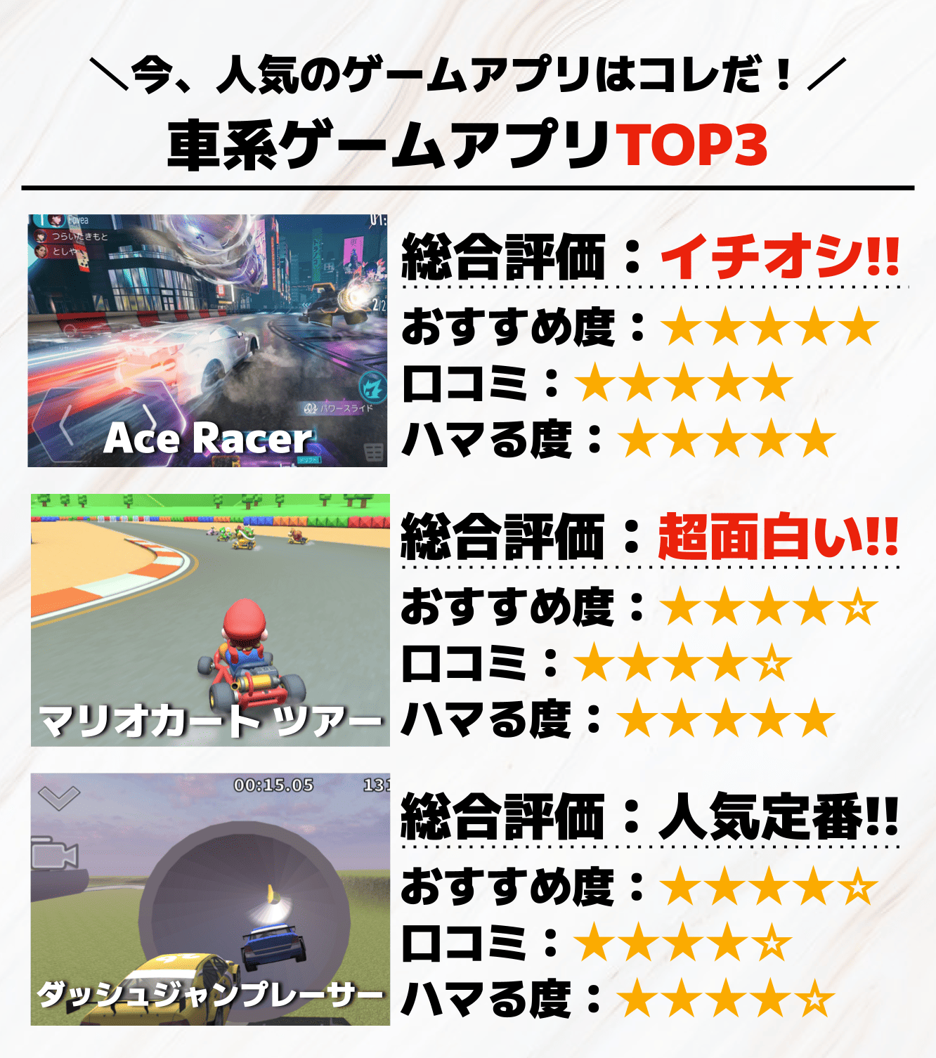 車系ゲームアプリTOP3
