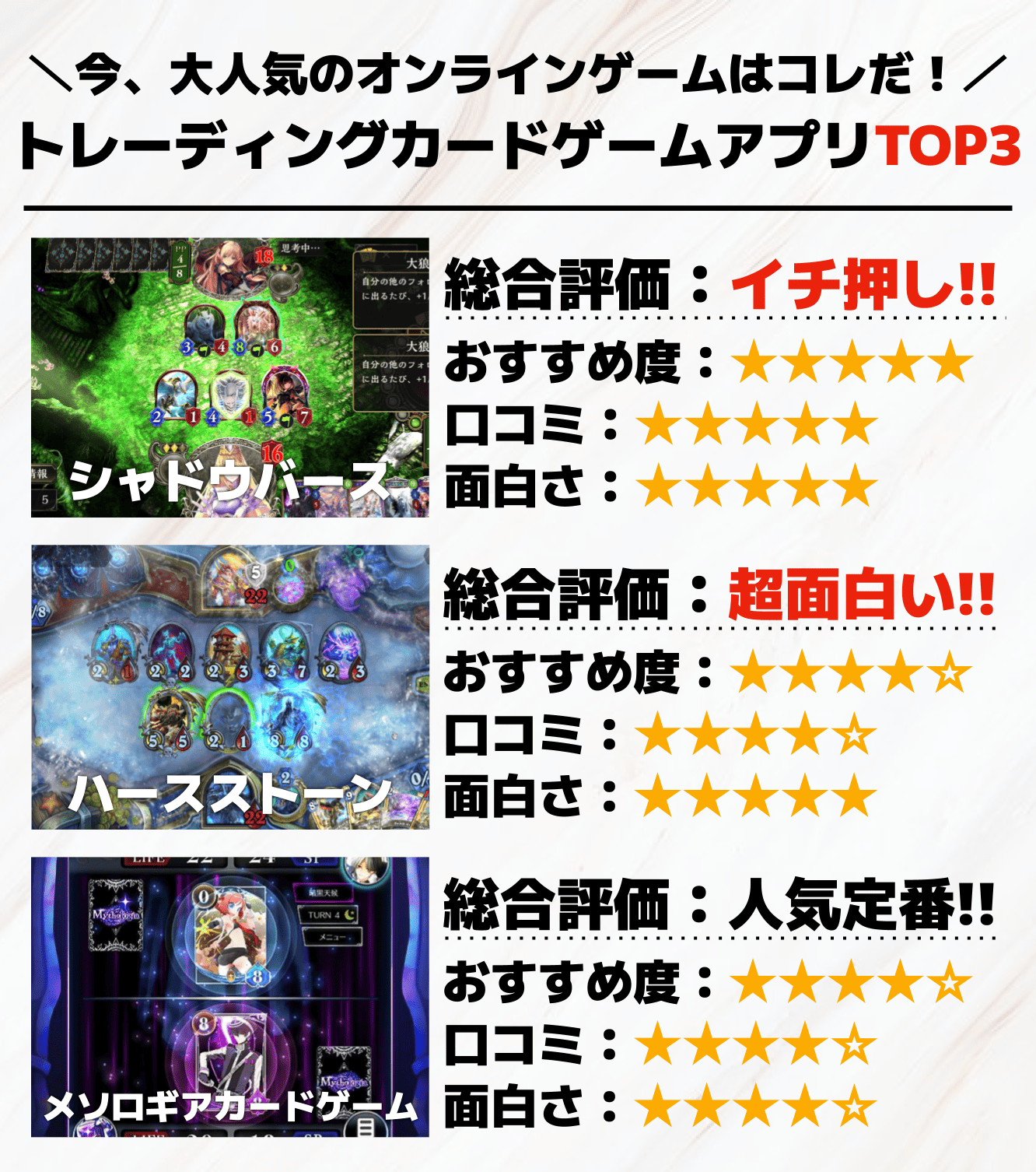 トレーディングカードゲームアプリTOP3