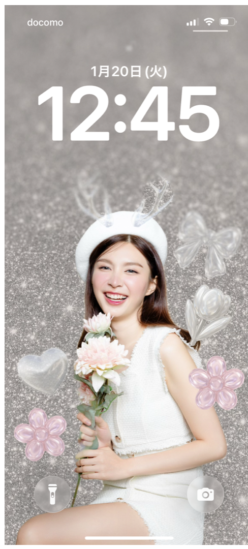 BeautyPlusの『背景除去』と『スタンプ』を使ってロック画面を作った画像