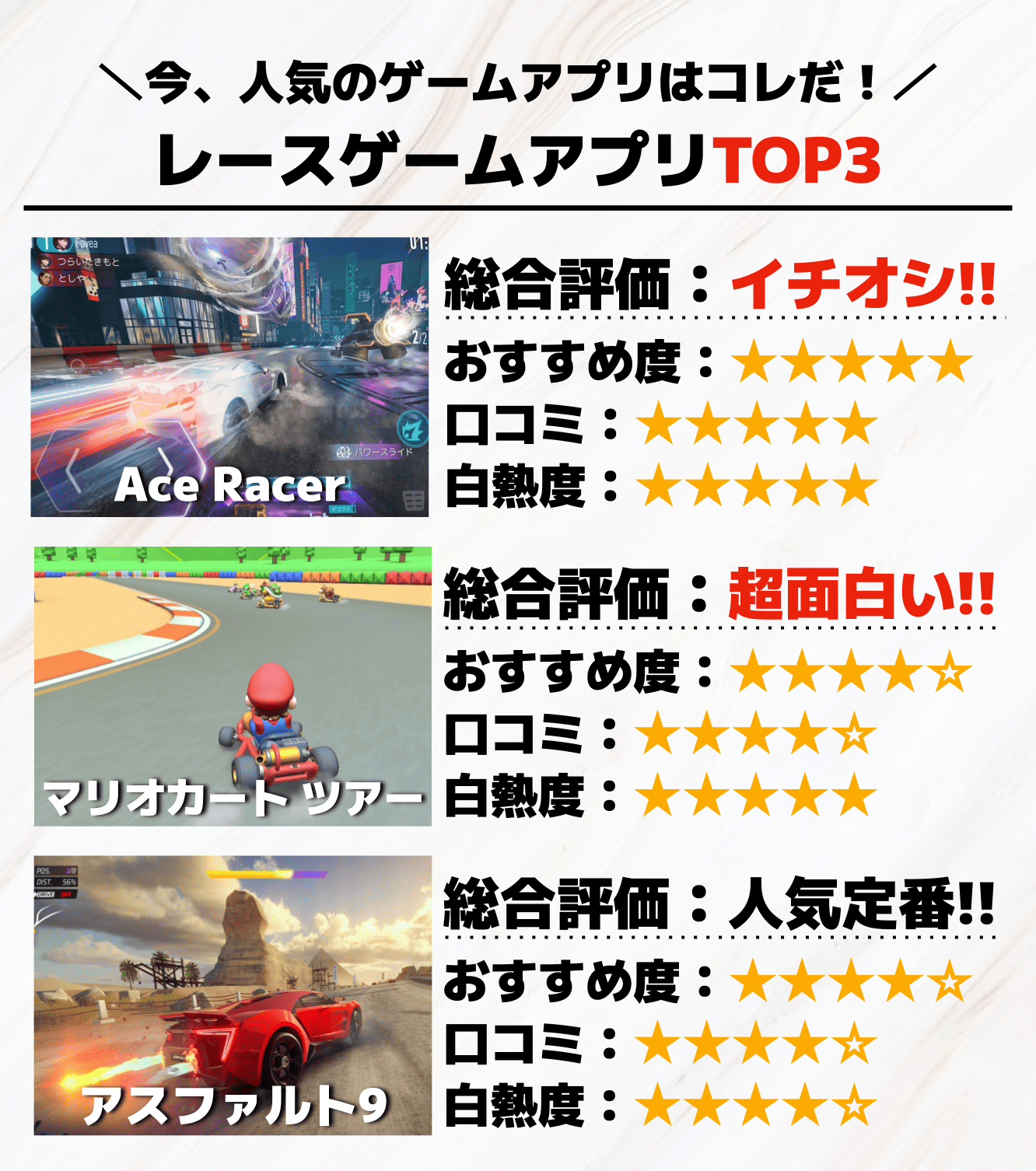 レースゲームアプリTOP3