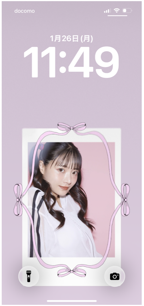 BeautyPlusで リボンを添えたポラロイド風加工をした画像