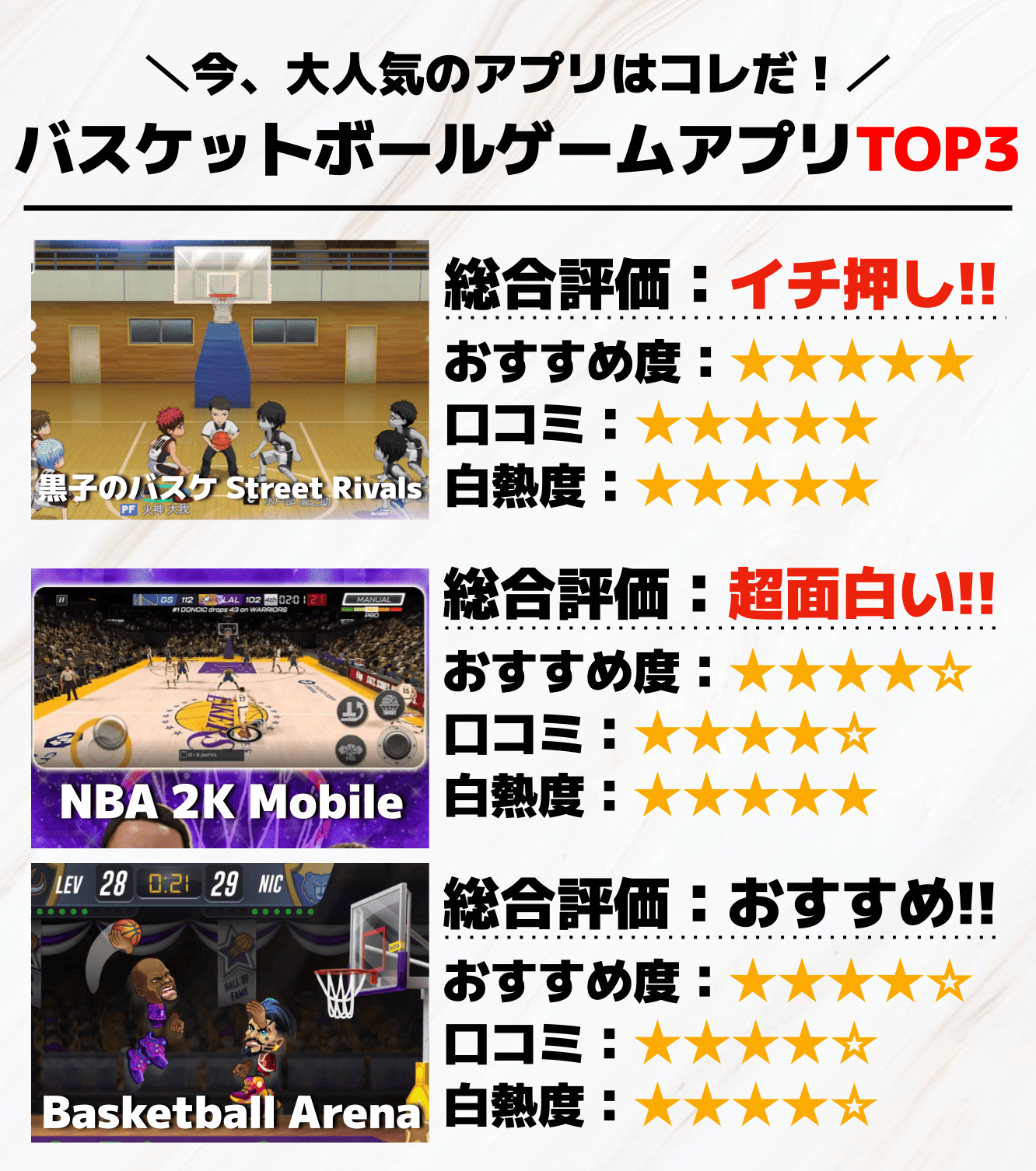 バスケットボールゲームアプリTOP3