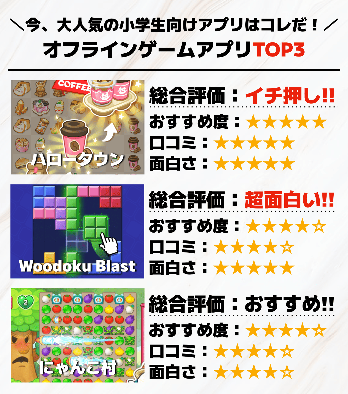 小学生向けのオフラインゲームアプリTOP3
