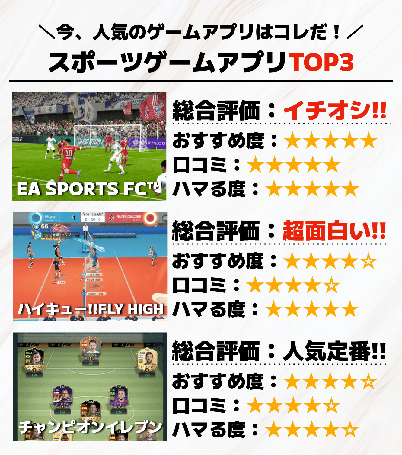 スポーツゲームアプリTOP3