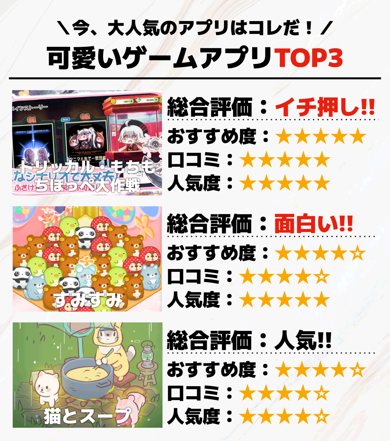 36. 可愛いゲームアプリTOP3
