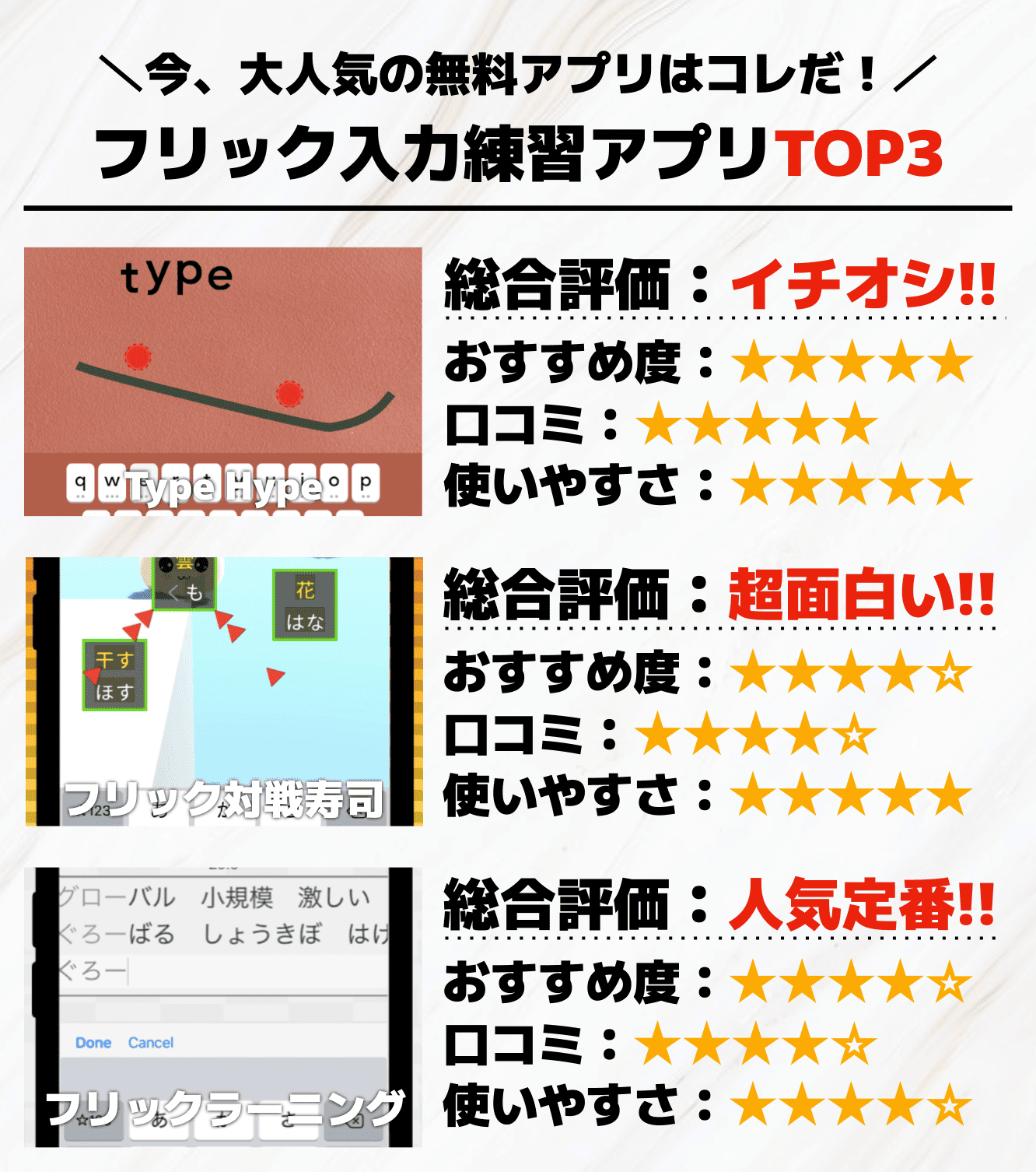 フリック入力練習アプリ