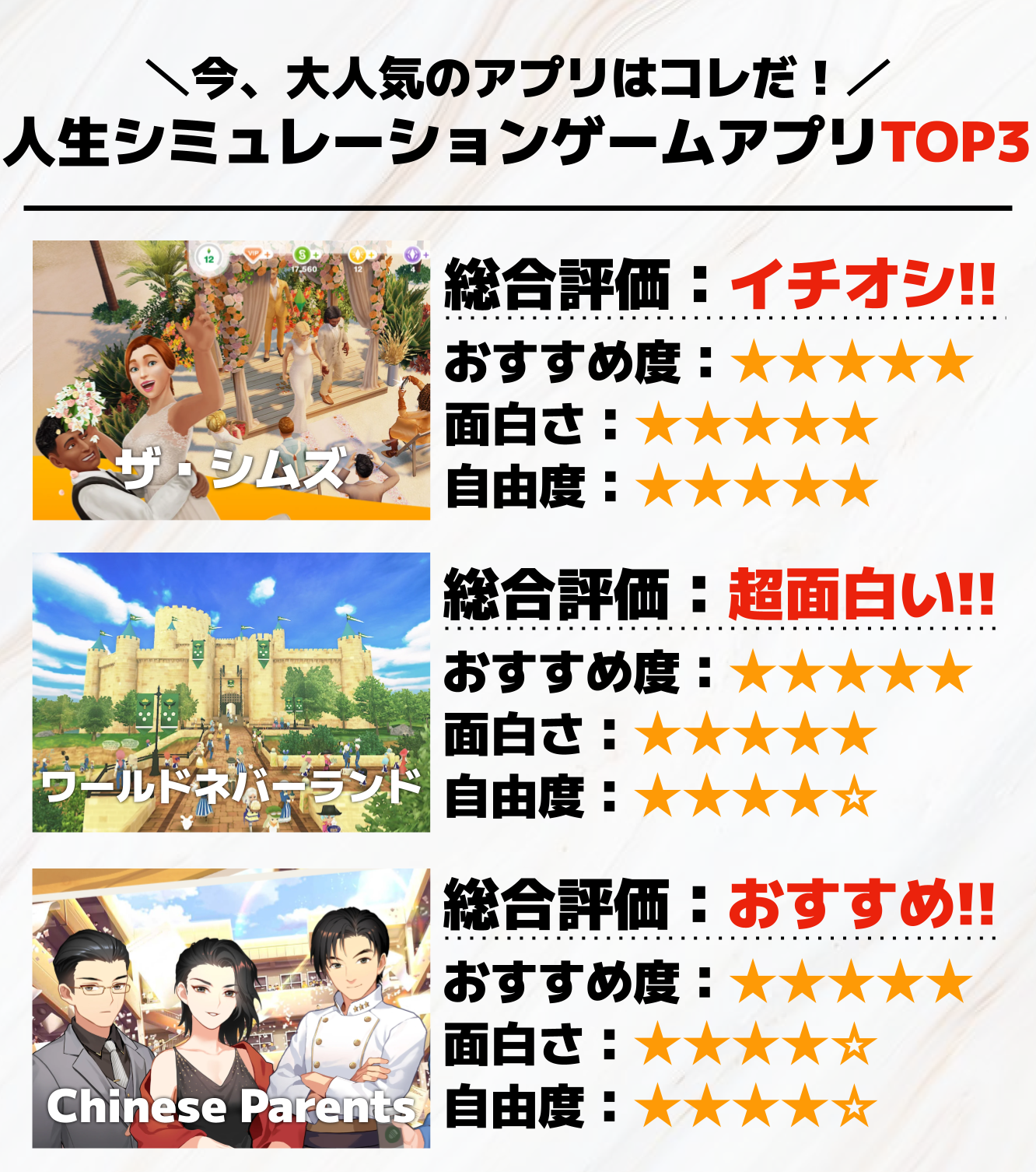 人生シミュレーションゲームアプリTOP3