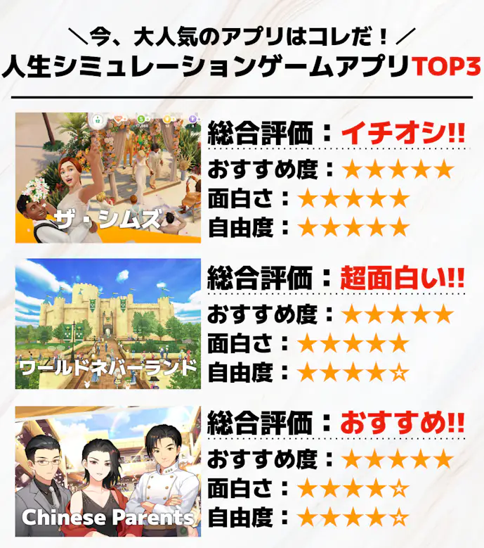 人生シミュレーションゲームアプリTOP3
