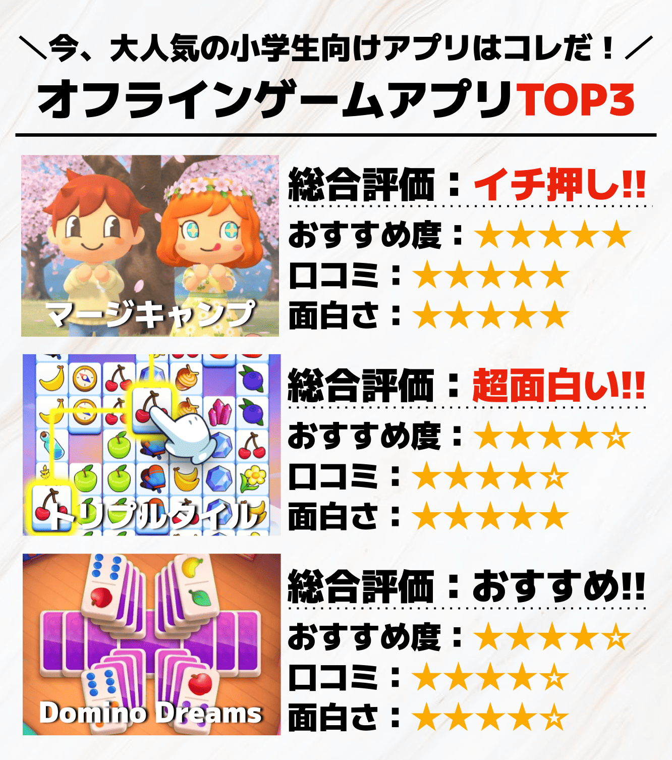 小学生向けのオフラインゲームアプリTOP3