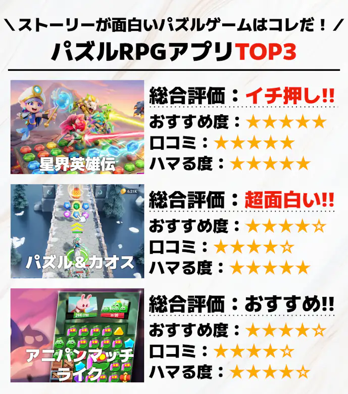パズルRPGアプリTOP3