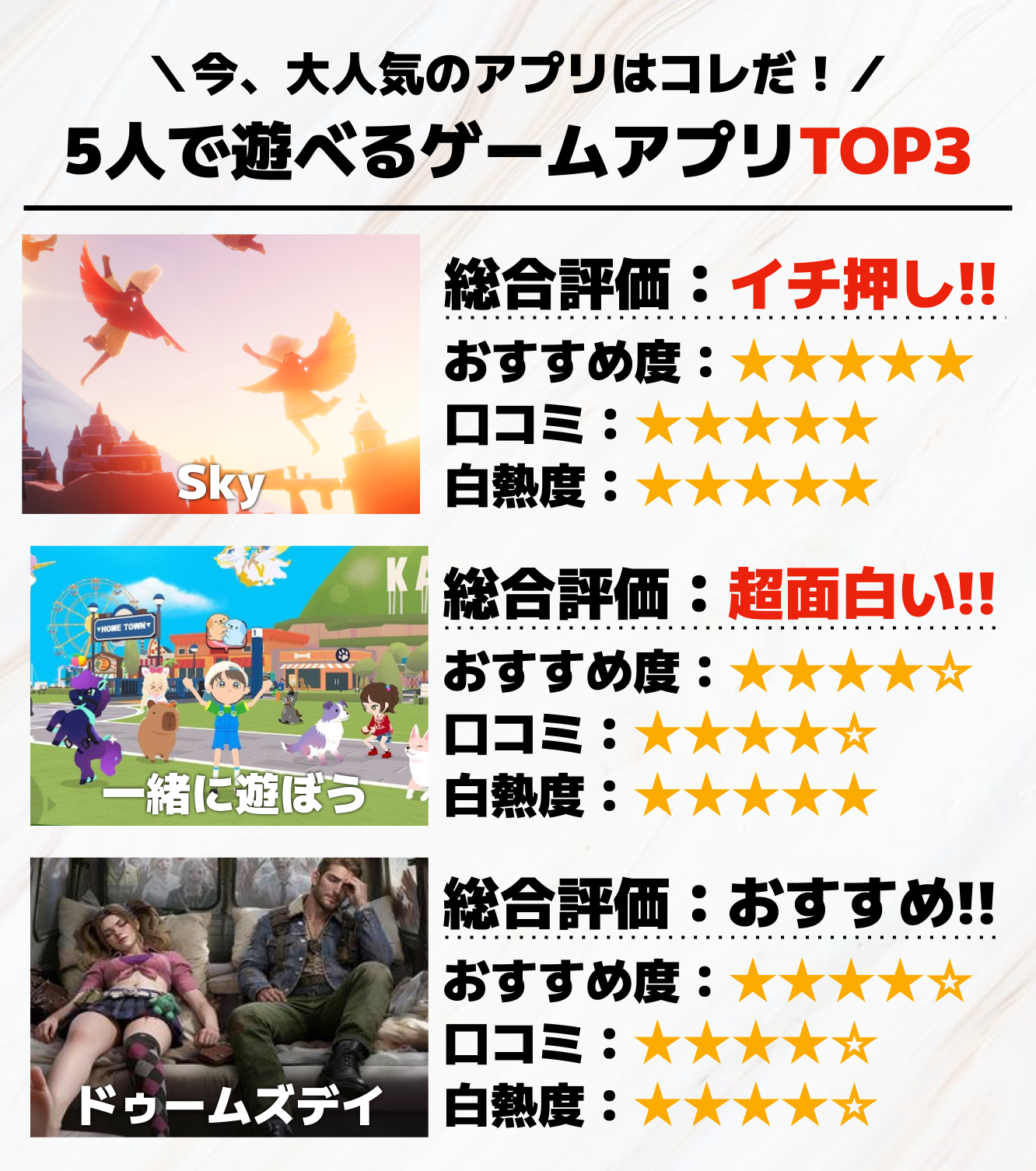 5人で遊べるゲームアプリTOP3