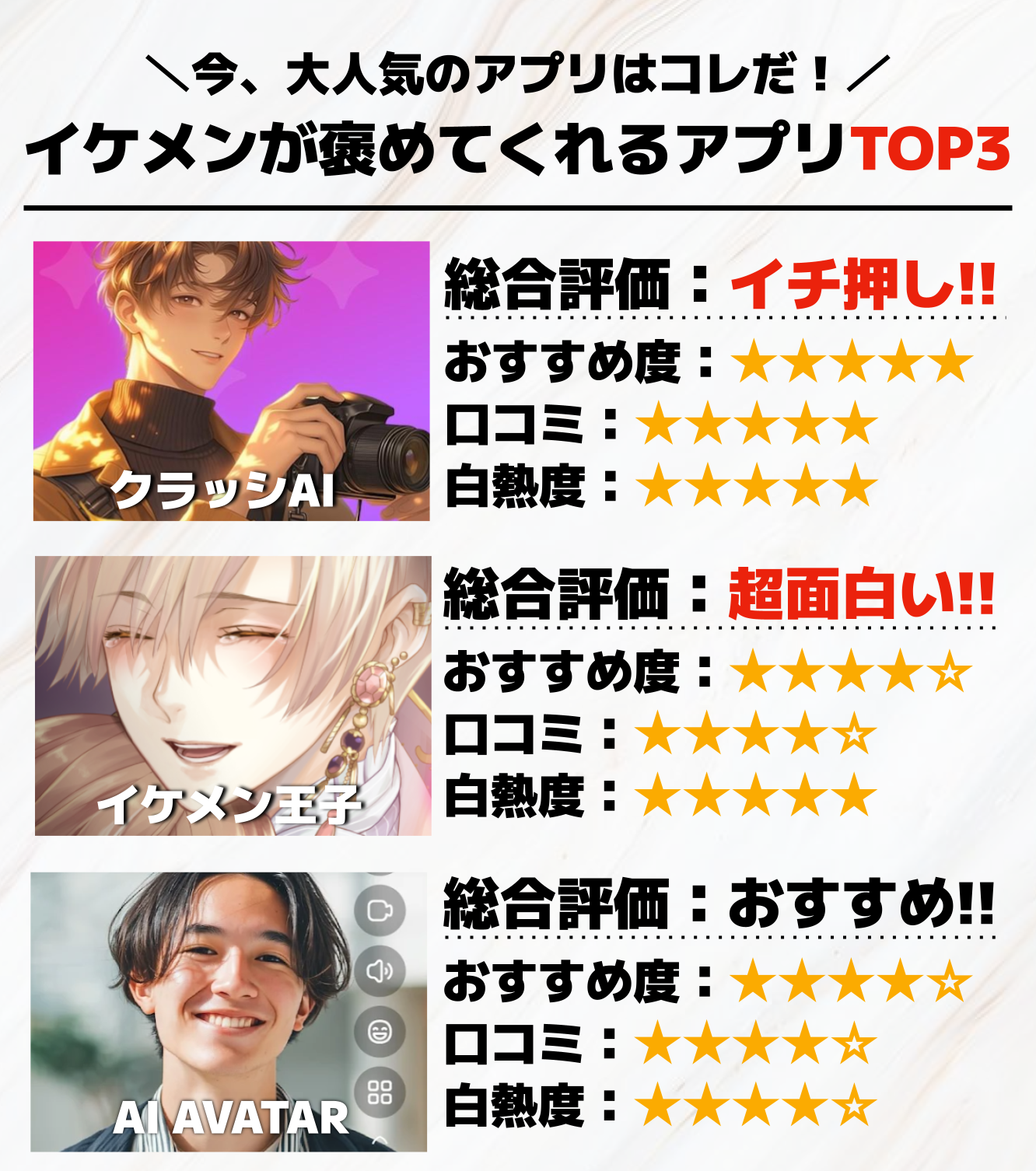 イケメンが褒めてくれるアプリTOP3.png
