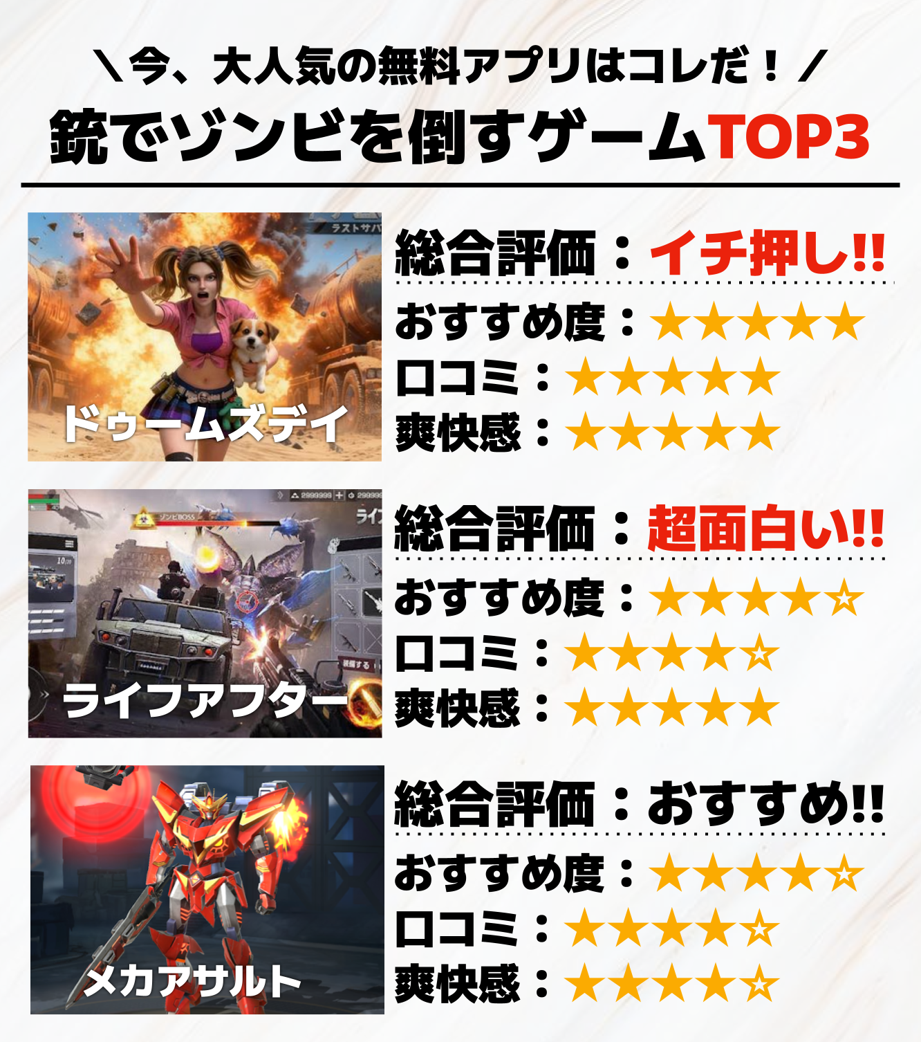 銃でゾンビを倒すゲームアプリTOP3