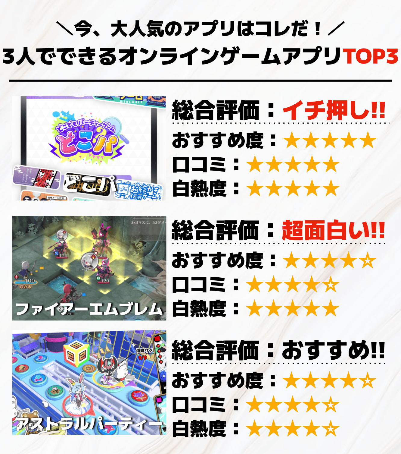 3人でできるオンラインゲームアプリTOP3